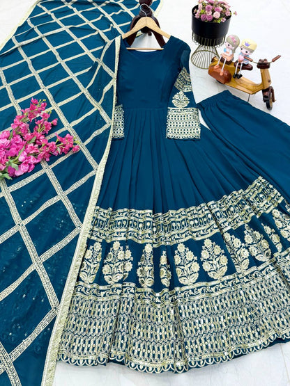 Faux Georgette With Embroidery Sequience Lace Work Gown