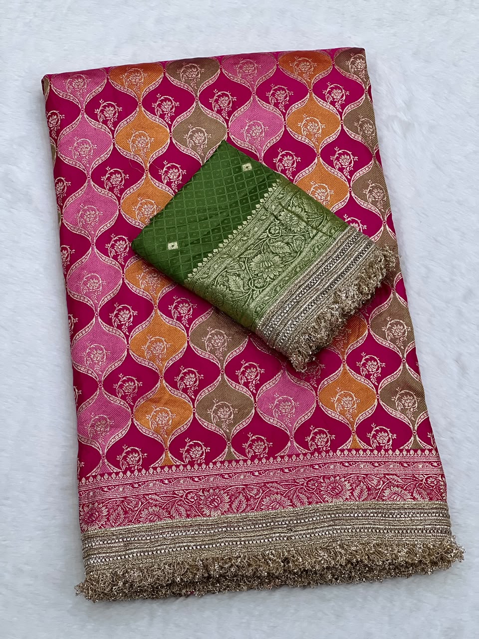 Heavy Satin Silk Banarasi Zari Weaving Saree Set