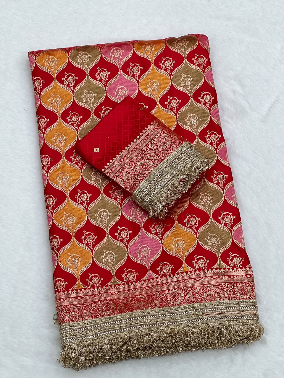 Heavy Satin Silk Banarasi Zari Weaving Saree Set