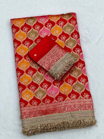 Heavy Satin Silk Banarasi Zari Weaving Saree Set