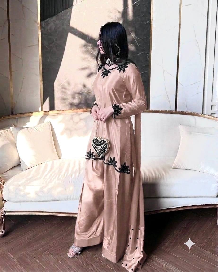 Natural Crepe Embroidered Plazzo Suit Set