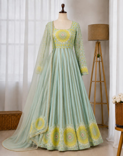 Floral Printed Organza Gown Suit Set