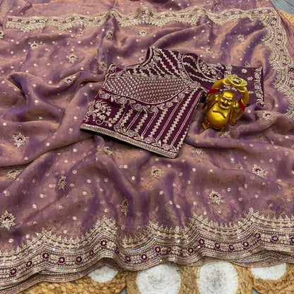 NC Moss Butti Embroidered Saree Set
