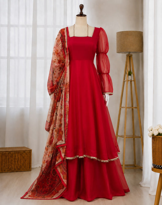 Tabby Silk Mirror Lace Anarkali Suit Set