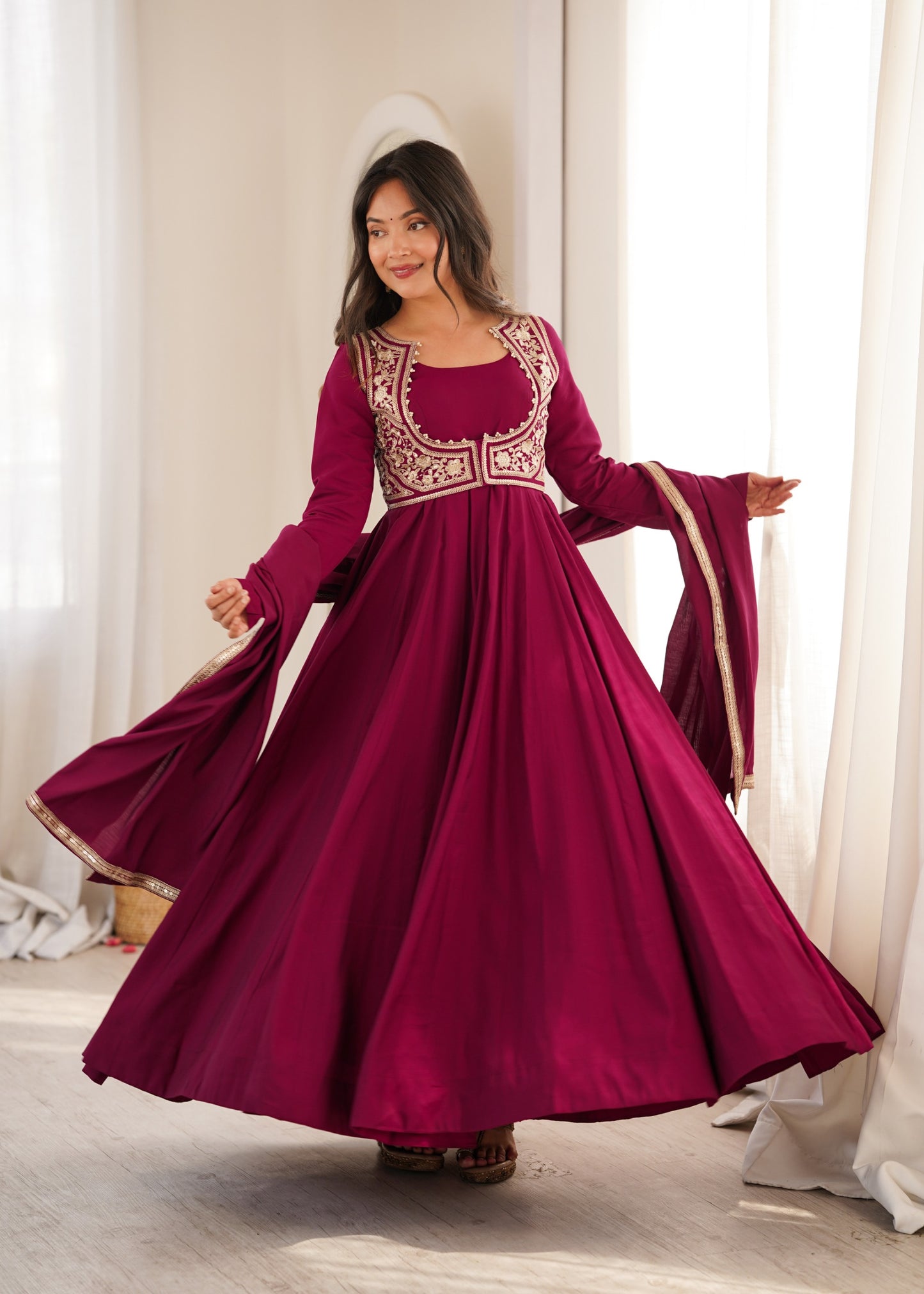 Roman Silk Floral Print Anarkali Suit Set