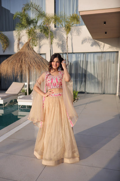 Beautiful Soft Rich Sindur Silk Beads Embroidery Work Lehenga Set