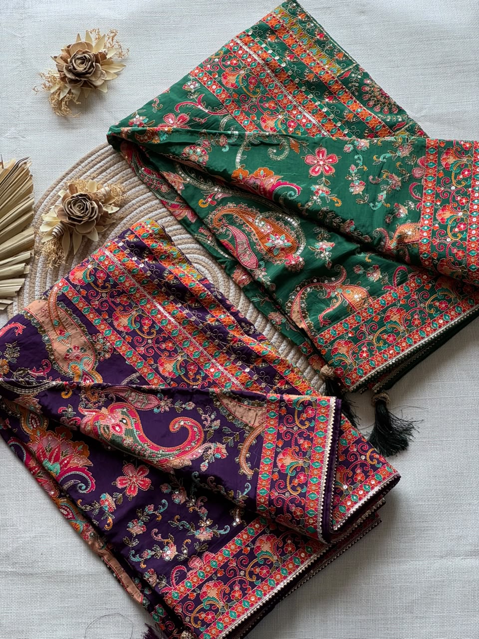 Crepe Silk Printed Embroidered Saree Set