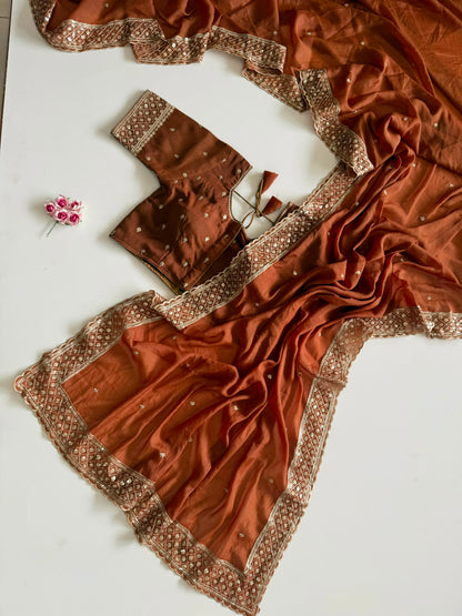 Pure Soft GEORGETT Silk Saree Embroidery Sequence Work