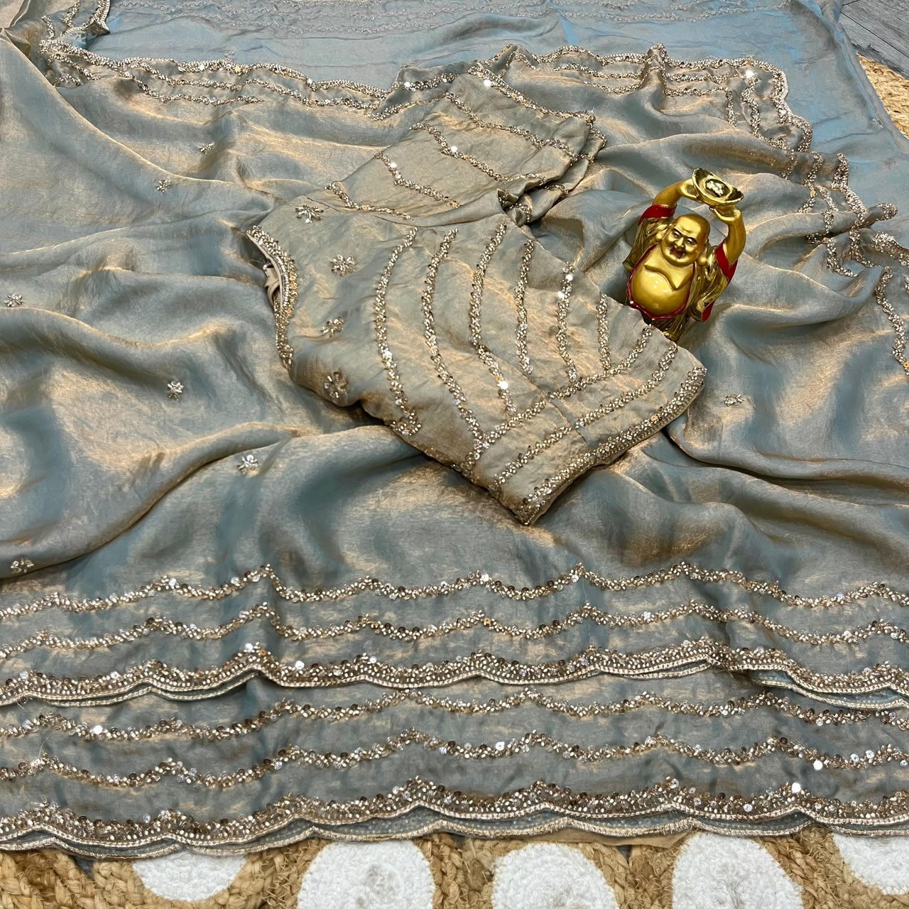 Pure Space Silk Cutdana Handwork Saree Set