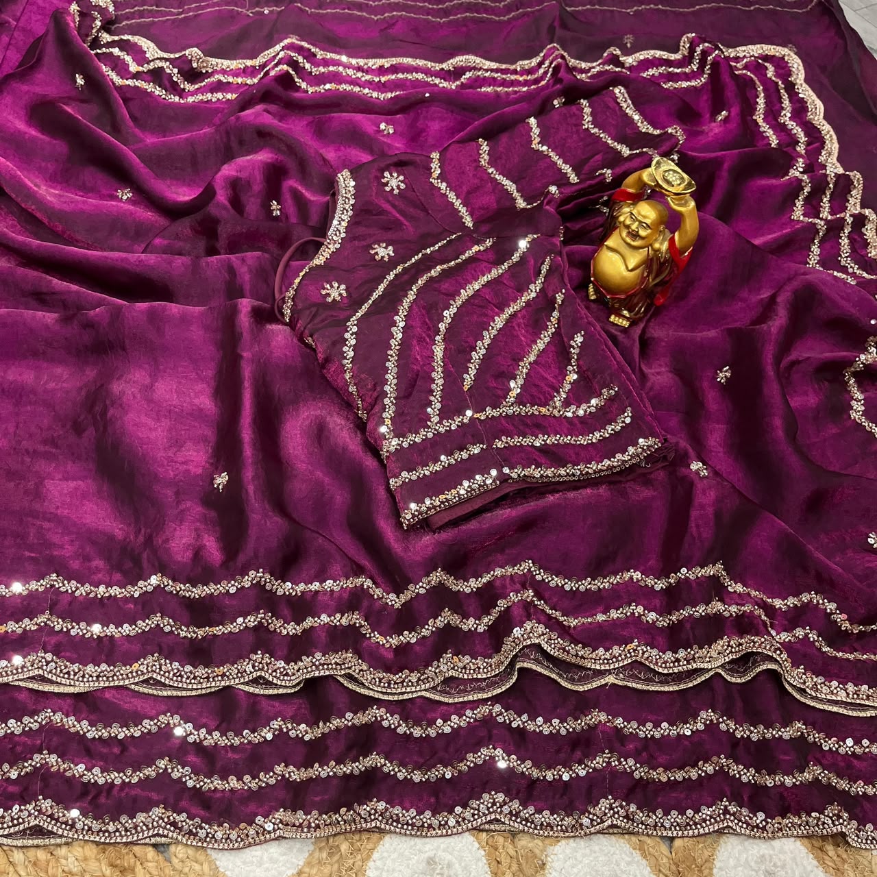 Pure Space Silk Cutdana Handwork Saree Set