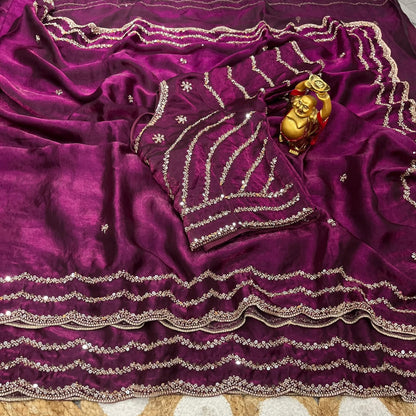Pure Space Silk Cutdana Handwork Saree Set