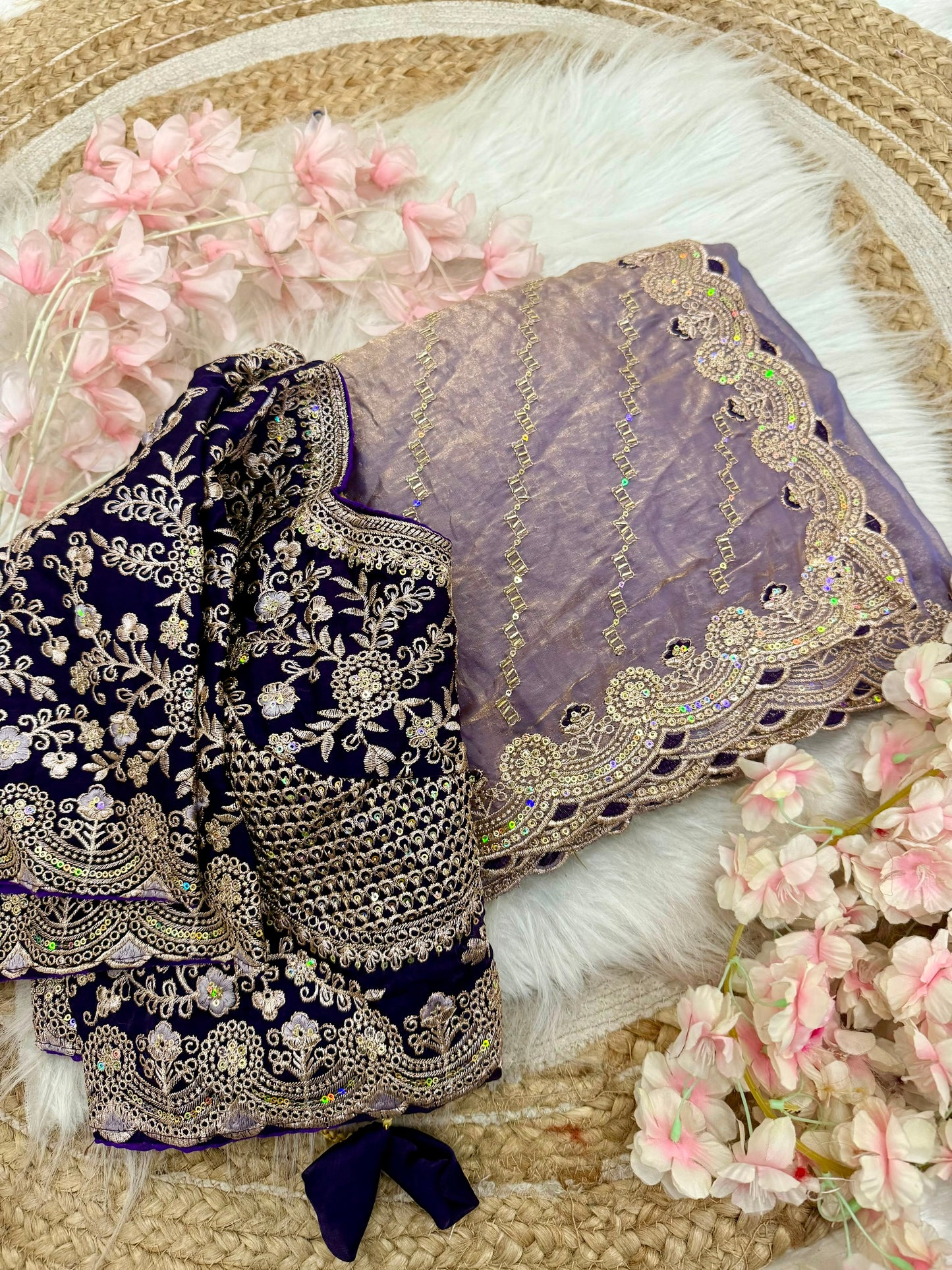 Beautiful Soft Rich Premium Space Silk With Thread & Sequence Embroidery Work Saree