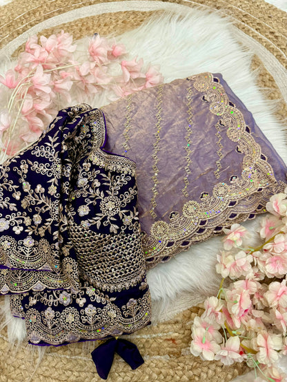 Beautiful Soft Rich Premium Space Silk With Thread & Sequence Embroidery Work Saree