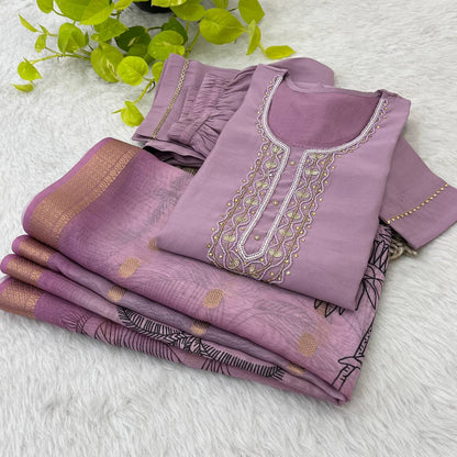 Premium Quality Roman Silk Handmade Work Kurti Set