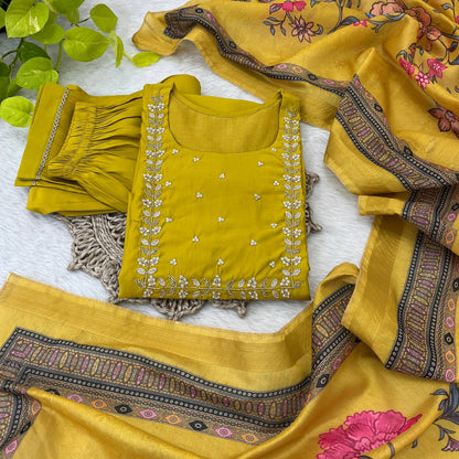 Roman Silk Hand Work Kurti Pent Set