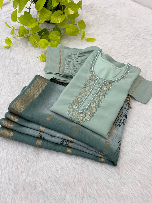 Premium Quality Roman Silk Handmade Work Kurti Set