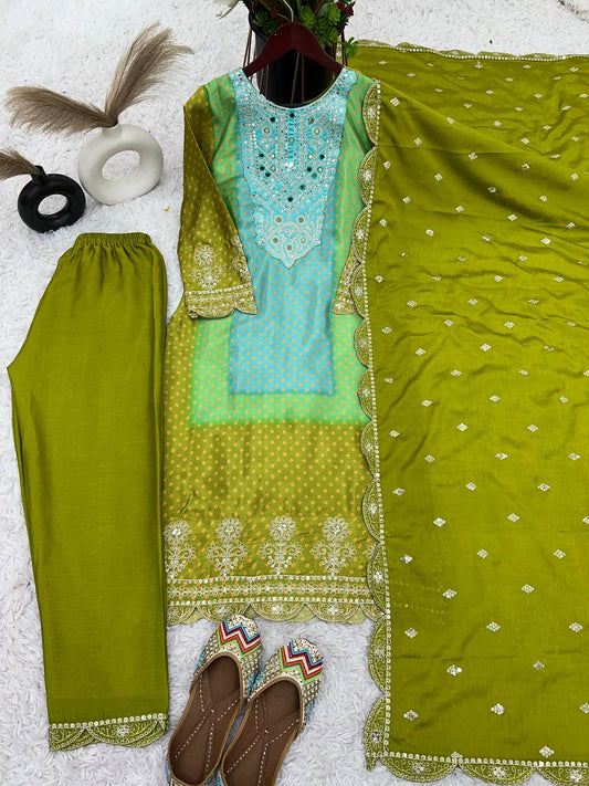 Trending Pakistani Suit With Embroidery Work And Real Mirror Work