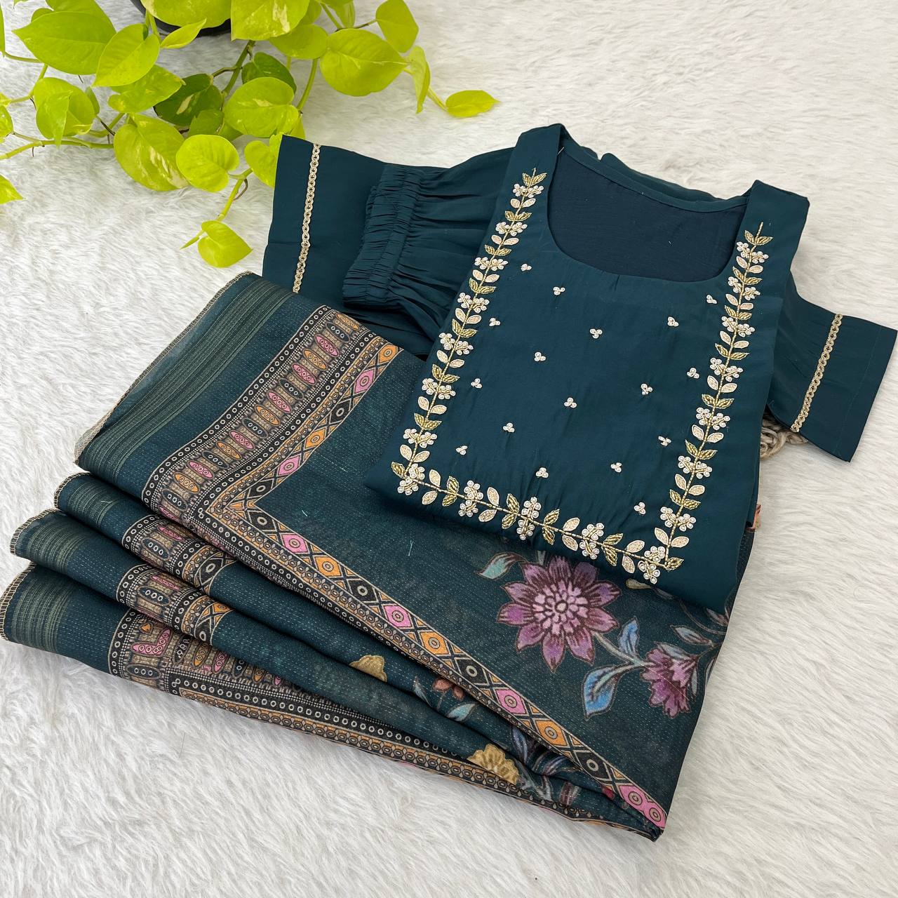 Roman Silk Hand Work Kurti Pent Set