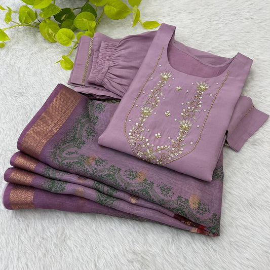 Trending Handwork Roman Silk Fabric Kurti Set