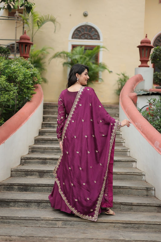 Chinon Silk Sequence Embroidered work Gown