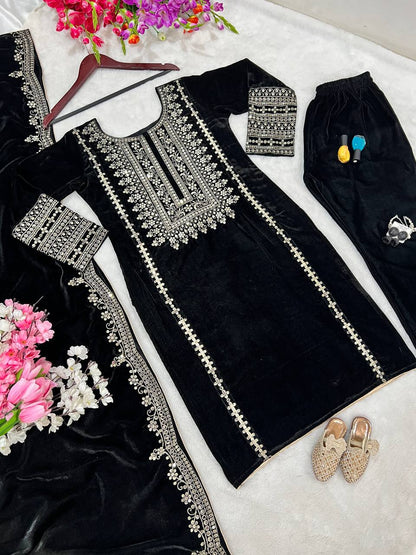 Heavy Viscose Velvet Embroidery Suit