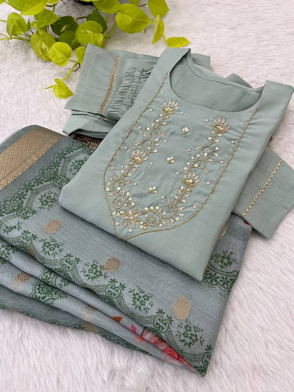 Trending Handwork Roman Silk Fabric Kurti Set