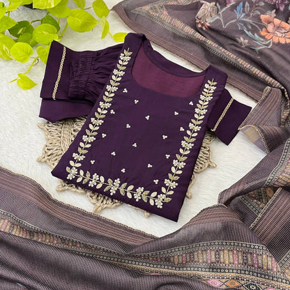 Roman Silk Hand Work Kurti Pent Set