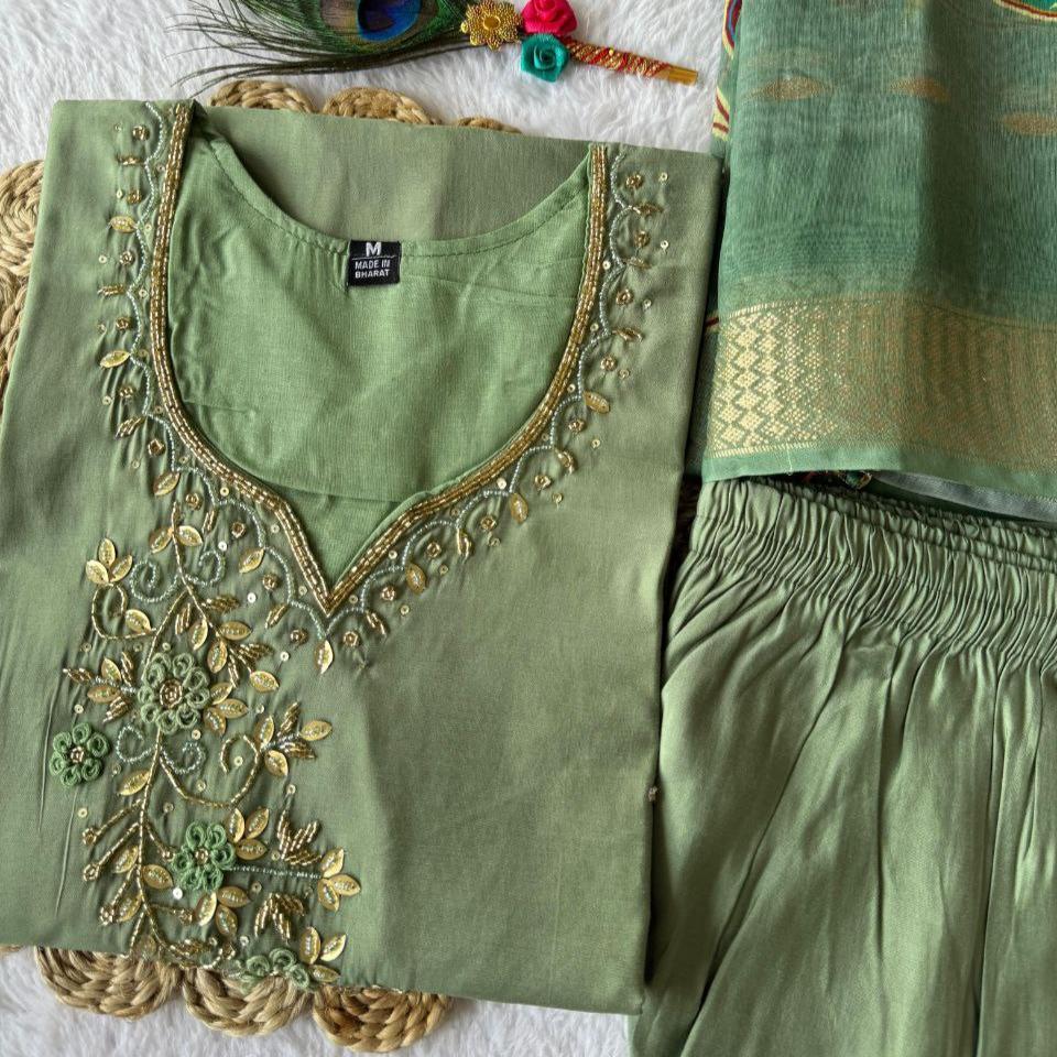 Latest Handwork Roman Silk Kurti Set