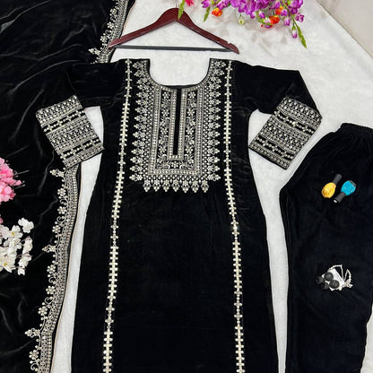 Heavy Viscose Velvet Embroidery Suit