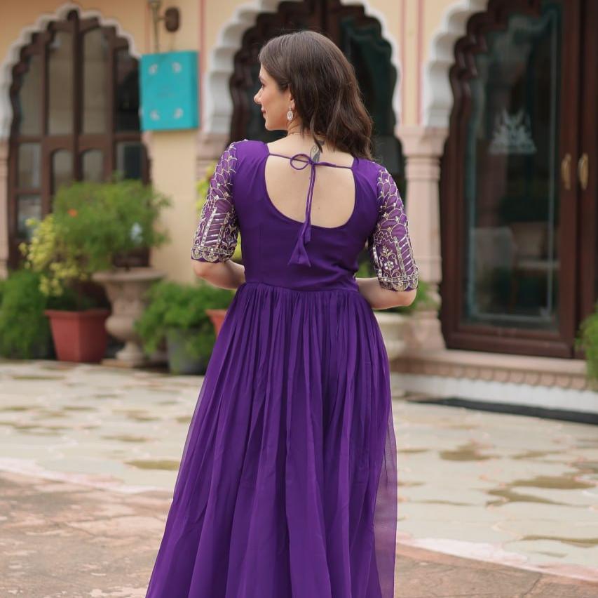 New Arrival Faux Blooming Embroidery Zari Sequins-work Gown