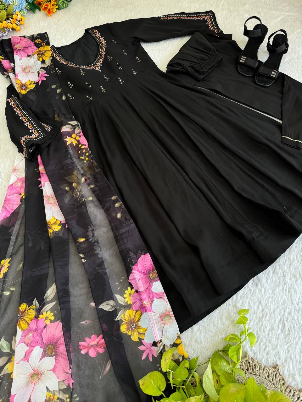 Roman Silk Hand Work Designer Gown