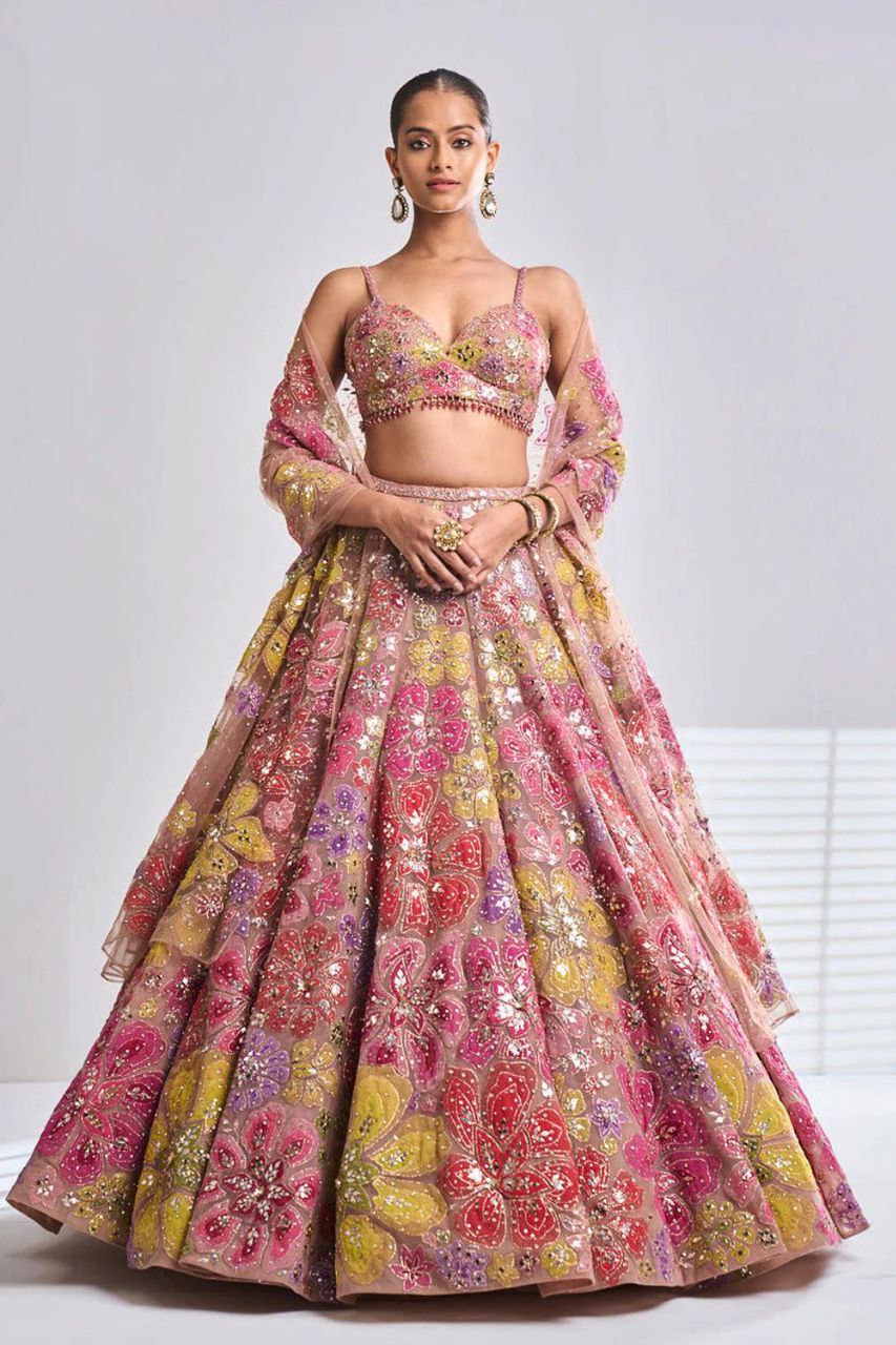 Premium Faux Georgette Multicolor Thread Work Lehenga
