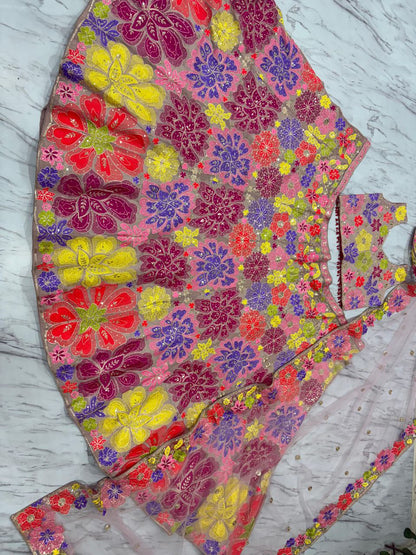 Premium Faux Georgette Multicolor Thread Work Lehenga