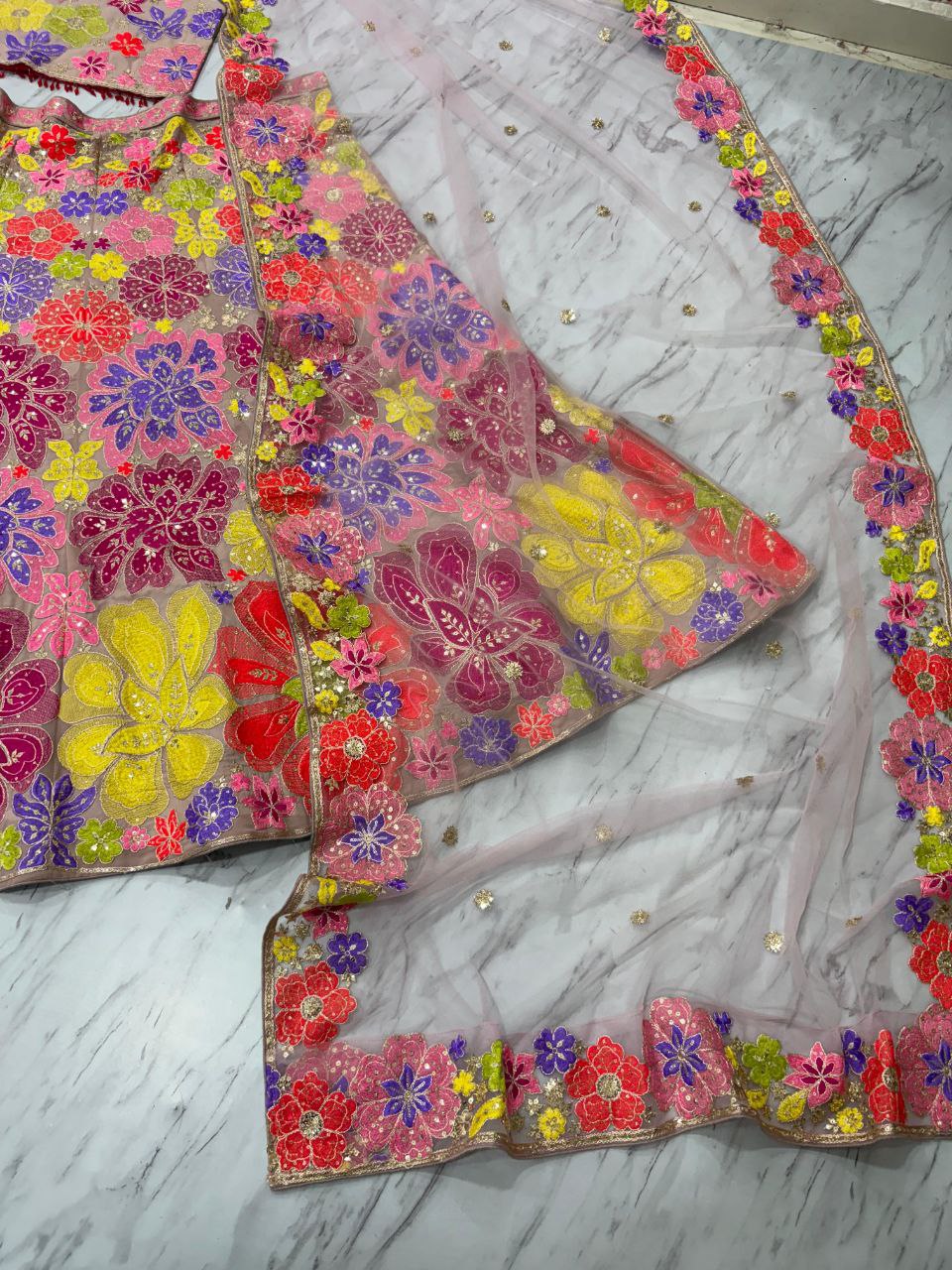 Premium Faux Georgette Multicolor Thread Work Lehenga