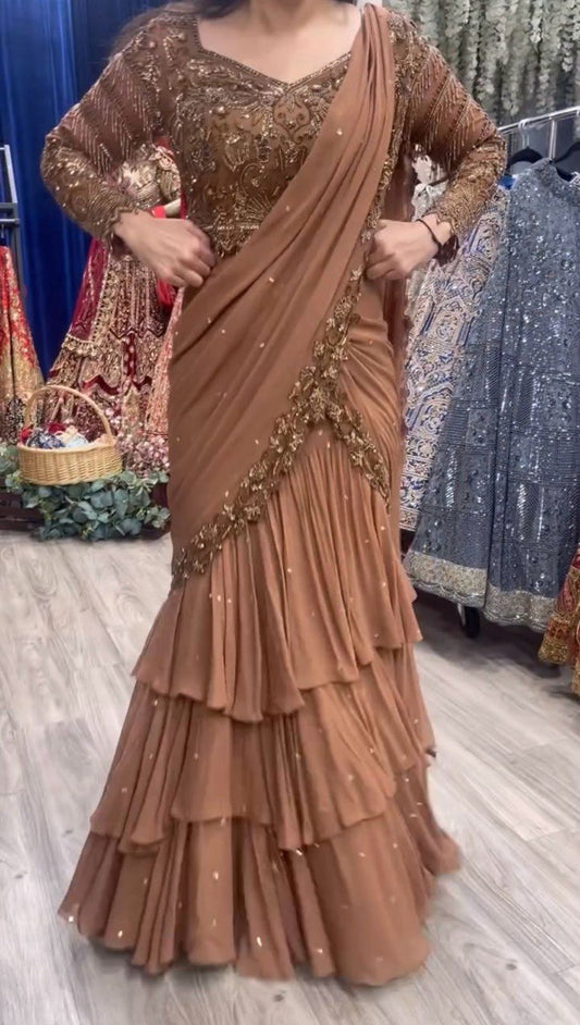 Ready To Wear Faux Georgette Thread With Sequence Work With Lehenga