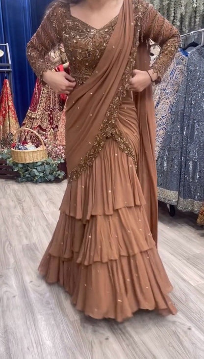 Ready To Wear Faux Georgette Thread With Sequence Work With Lehenga