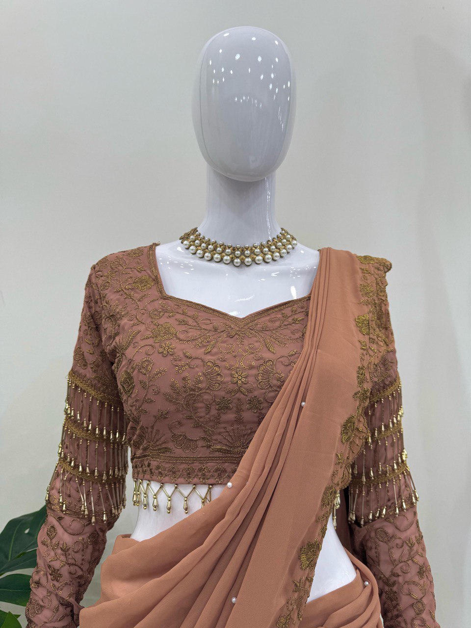 Ready To Wear Faux Georgette Thread With Sequence Work With Lehenga
