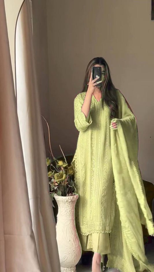 SUMMER SALE CHINON  WITH COTTON THREAD WORK KURTA PANT