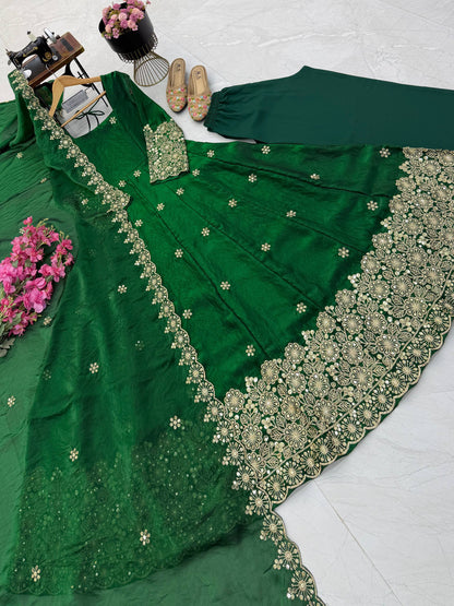 Fendy Silk Sequins Embroidery Work Gown