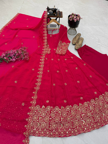 Fendy Silk Sequins Embroidery Work Gown