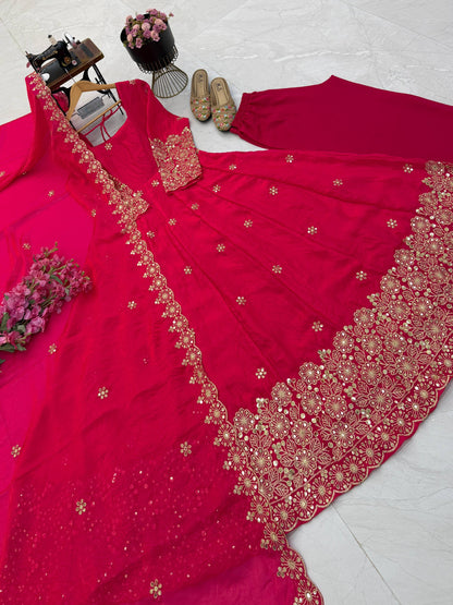 Fendy Silk Sequins Embroidery Work Gown