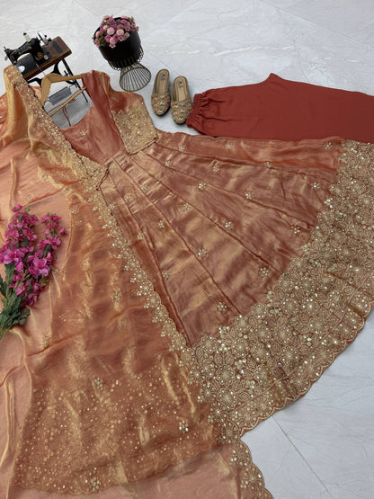 Fendy Silk Sequins Embroidery Work Gown