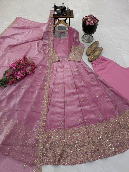 Fendy Silk Sequins Embroidery Work Gown