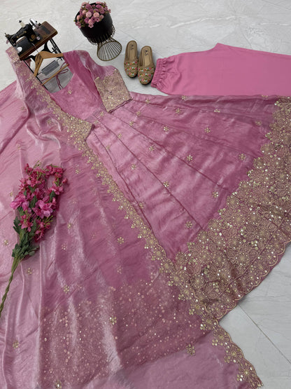 Fendy Silk Sequins Embroidery Work Gown