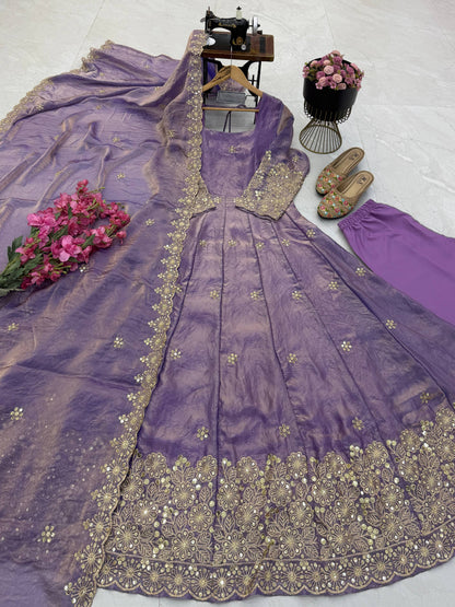 Fendy Silk Sequins Embroidery Work Gown