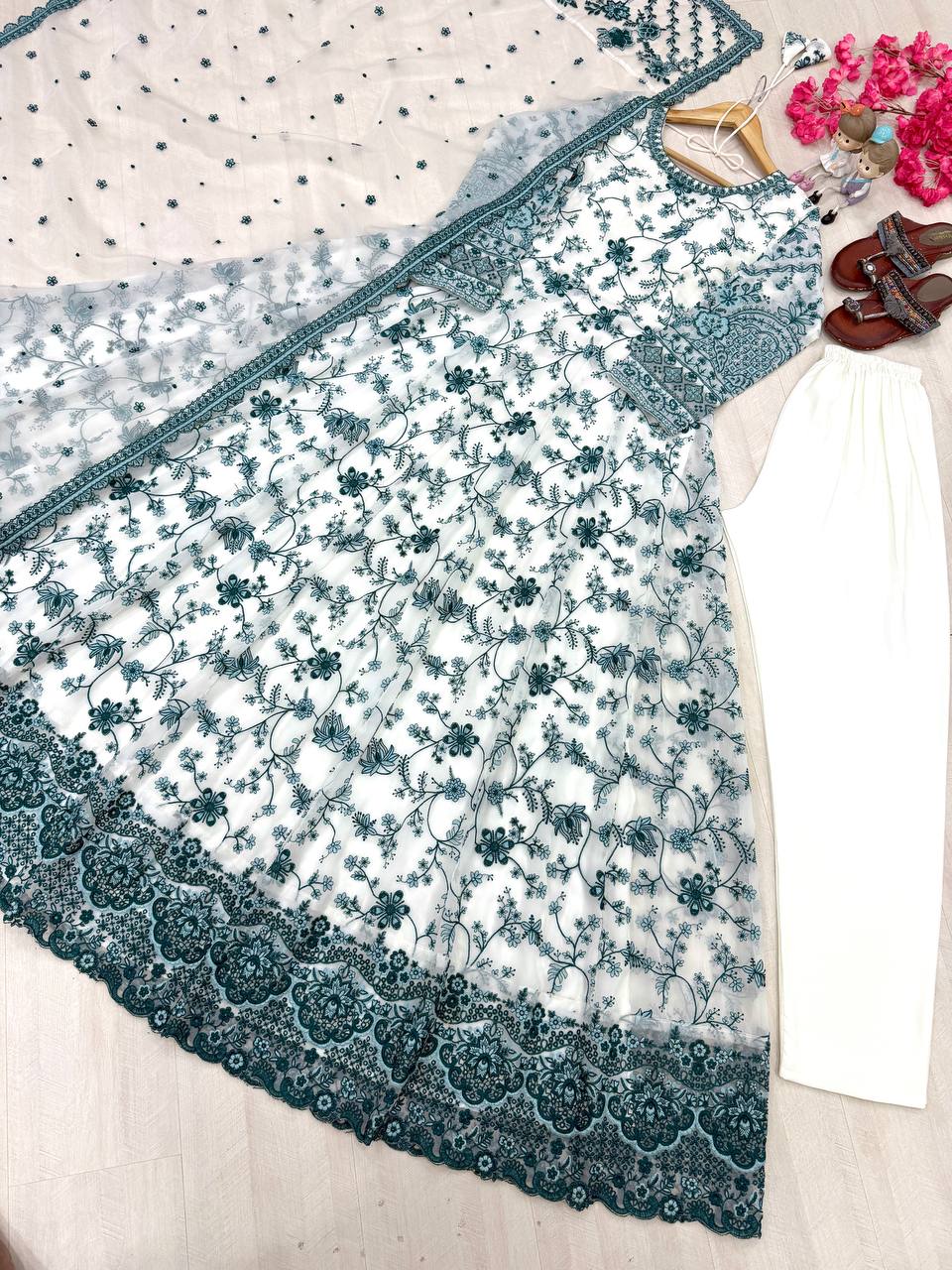Beautiful Soft Rich Organza Silk & Heavy Embroidery Work Gown Set
