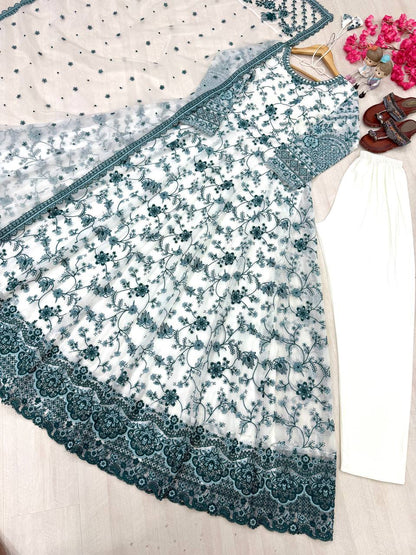 Beautiful Soft Rich Organza Silk & Heavy Embroidery Work Gown Set