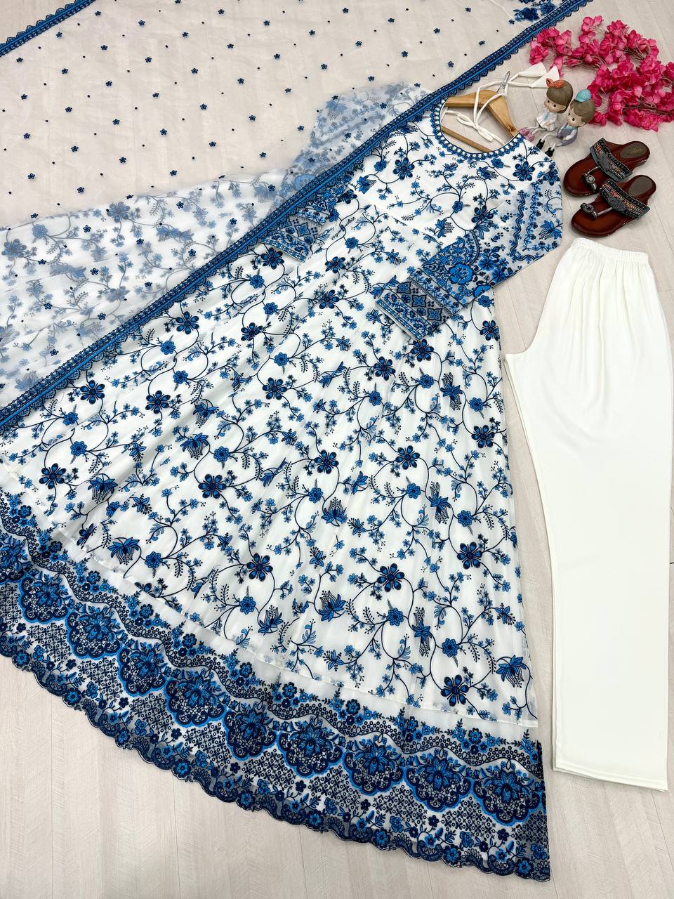 Beautiful Soft Rich Organza Silk & Heavy Embroidery Work Gown Set