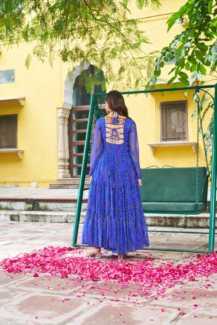 Navratri Festive Bandhani Kutchi Work Georgette Gown