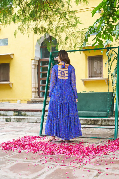 Navratri Festive Bandhani Kutchi Work Georgette Gown